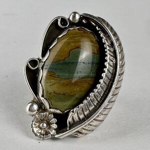 Old Pawn Navajo Statement Ring‎ Size 6.5 Blue Mountain Jasper Gem Sterling 13.7g